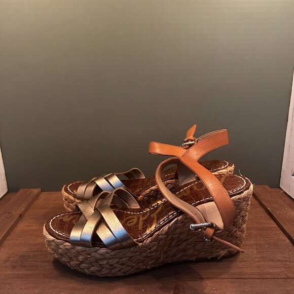Sam Edelman Womens Wedge Wicker Platform Gold Sandals Size 9.5 - Picture 3 of 10